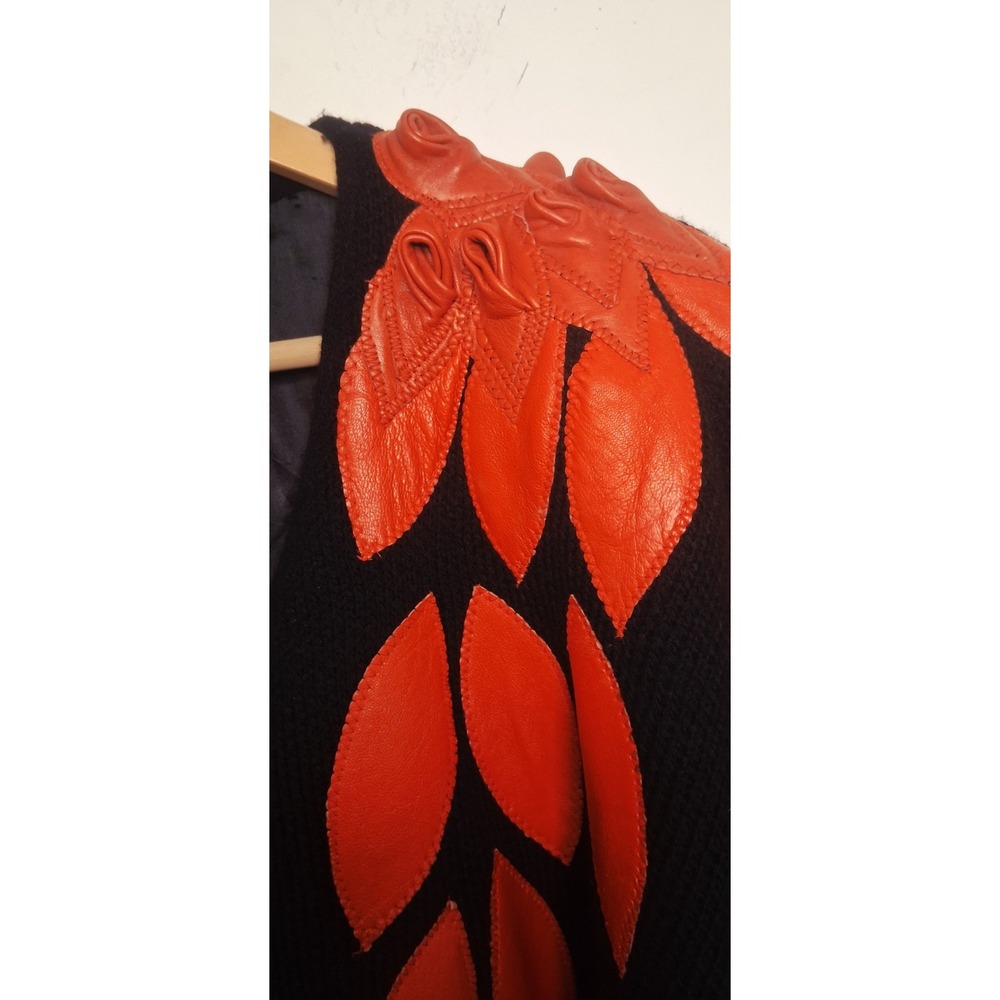 Vintage 80s Sweater Cardigan‎ Red Leather Roses Retro Stranger Things Aesthetic - Picture 7 of 15